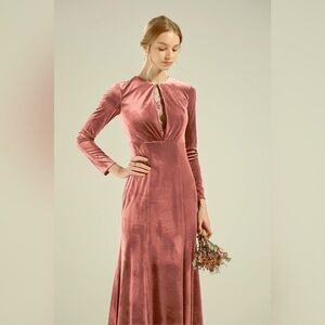 Renz Rags bridesmaid peach formal velvet dress